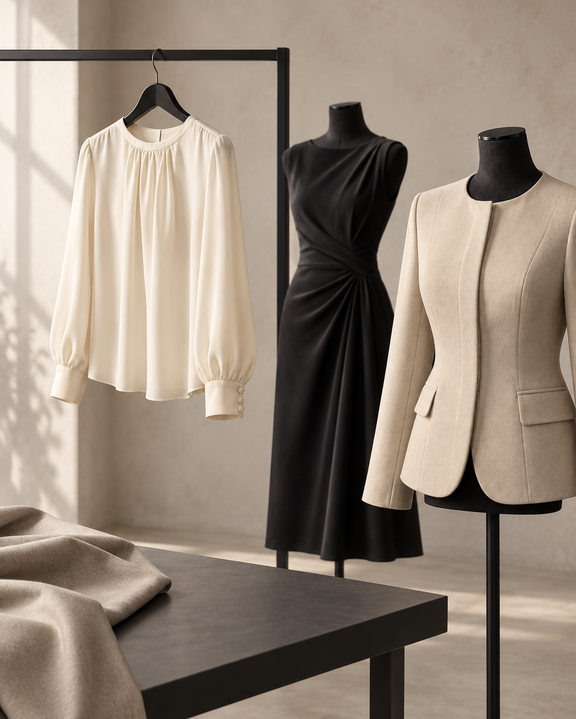 Concept image of an unbranded ivory womenswear jacket